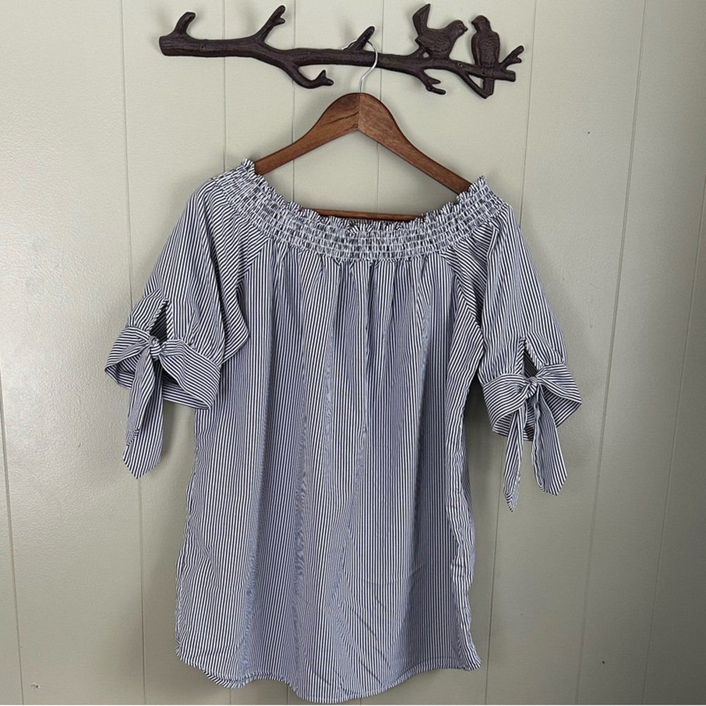 Striped Off-Shoulder Top with Bow Sleeves